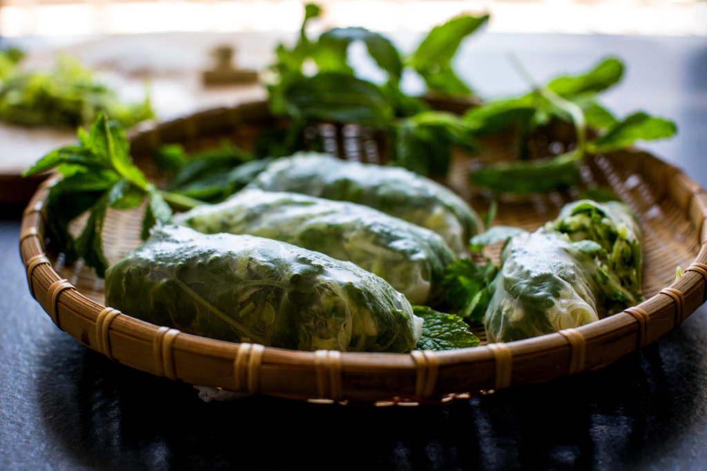 Spring Rolls With Shredded Broccoli Stems, Vermicelli and Red Pepper