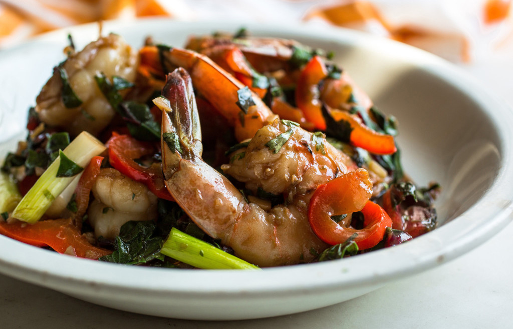Stir-Fried Shrimp With Spicy Greens