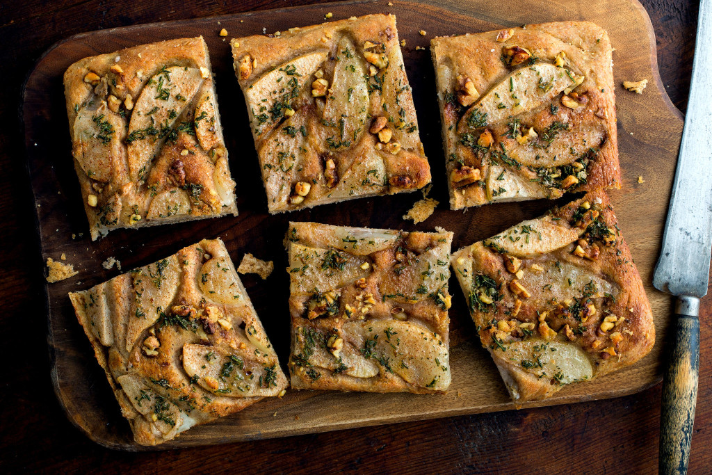 Sweet Whole Wheat Focaccia with Pears and Walnuts