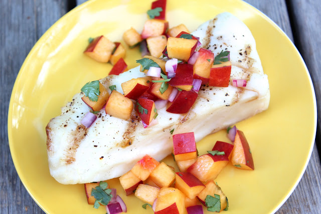 Grilled halibut with nectarine salsa