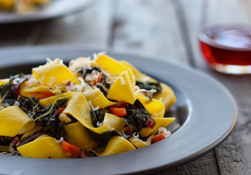 Pappardelle with braised kale & chard