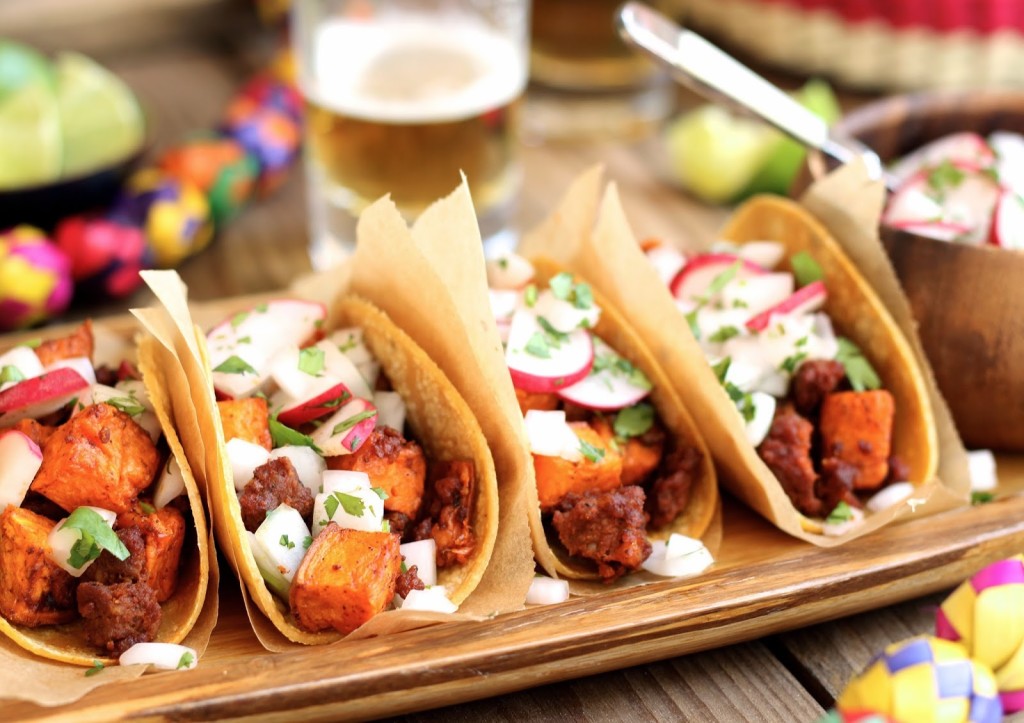Sweet potato & chorizo tacos with radish salsa – Cinco de Mayo!