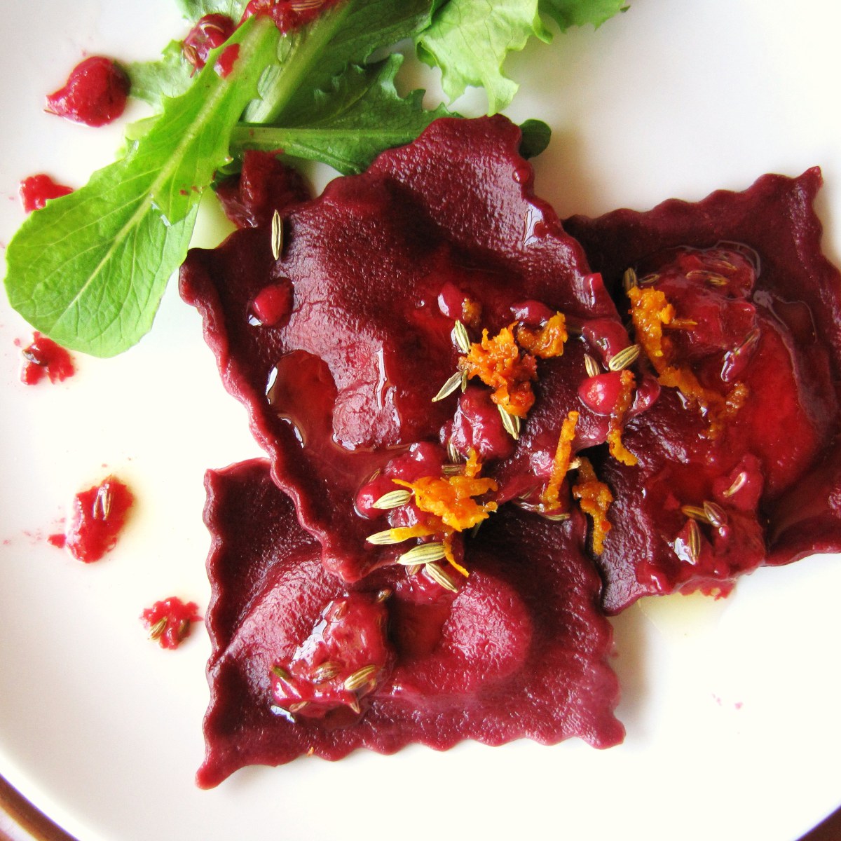 Beet and Chevre Ravioli in a BloodOrange and Fennel Sauce Dining and Cooking