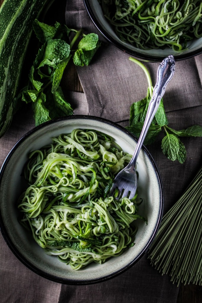 Green Tea and Zucchini Noodles with Honey-Ginger Sauce
