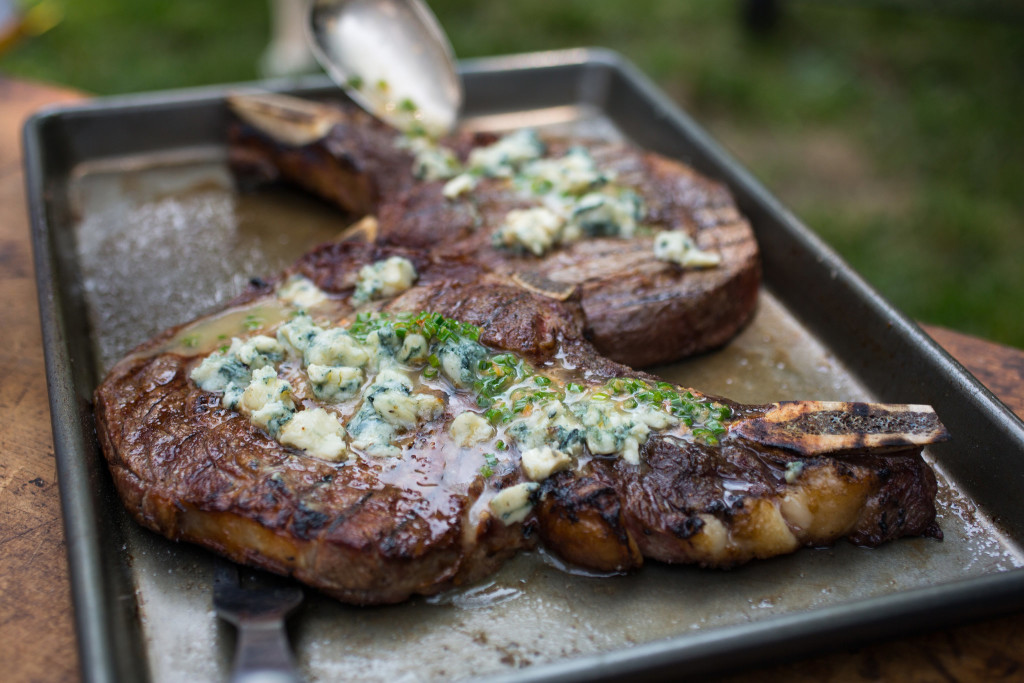 Grilled Bone-In Rib-Eye Steaks With Blue Cheese