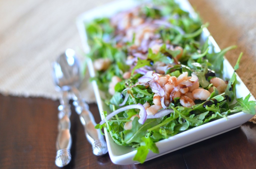 Arugula and White Bean Salad with Honey Balsamic Vinaigrette
