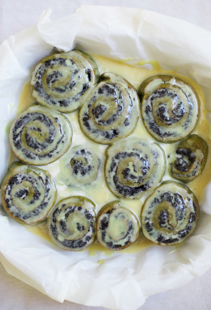 Black Sesame Matcha Rolls with Miso Lemon Glaze