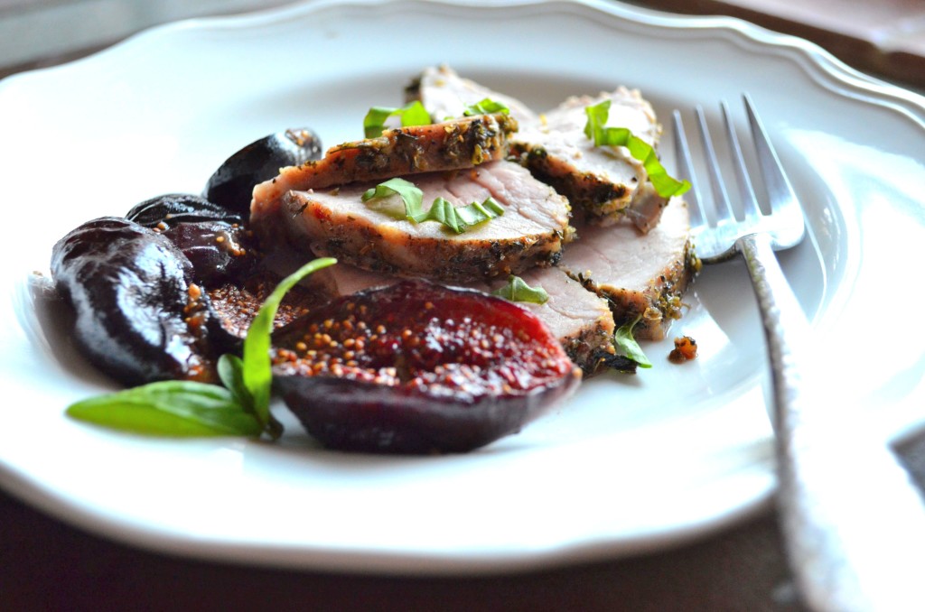 Herb Crusted Pork Loin with Balsamic Roasted Figs