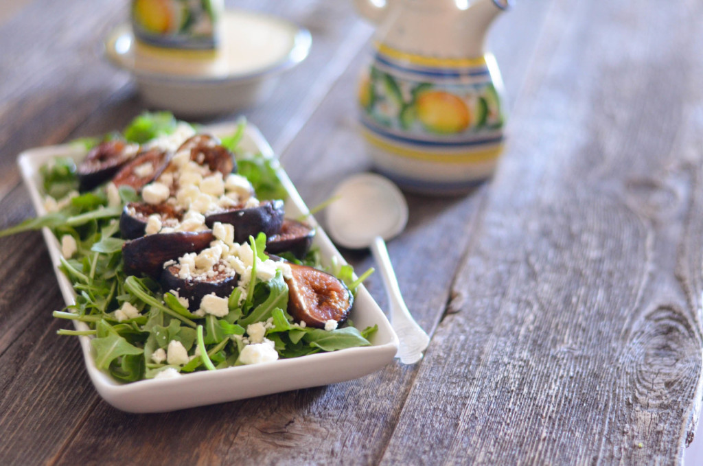 Roasted Fig and Arugula Salad with Crumbled Goat Cheese