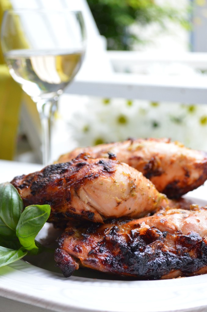 Yogurt, Fresh Lemon and Basil Pesto Marinated Grilled Chicken