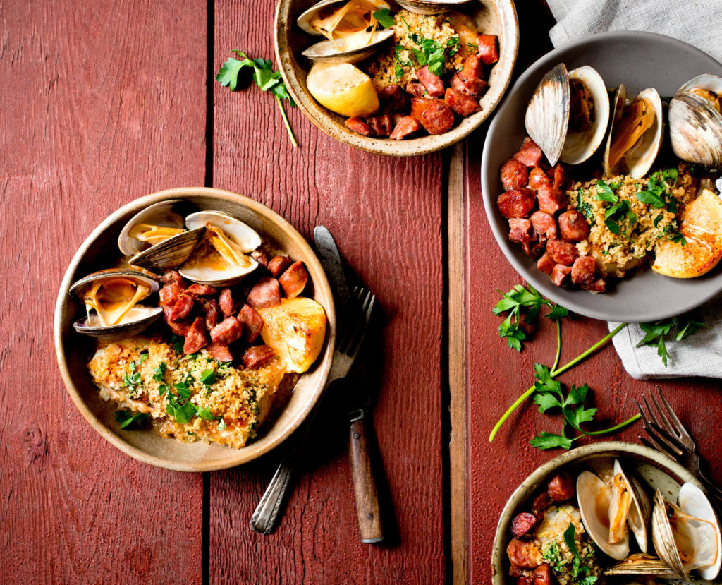 Crusty Broiled Cod with Littlenecks and Chouriço