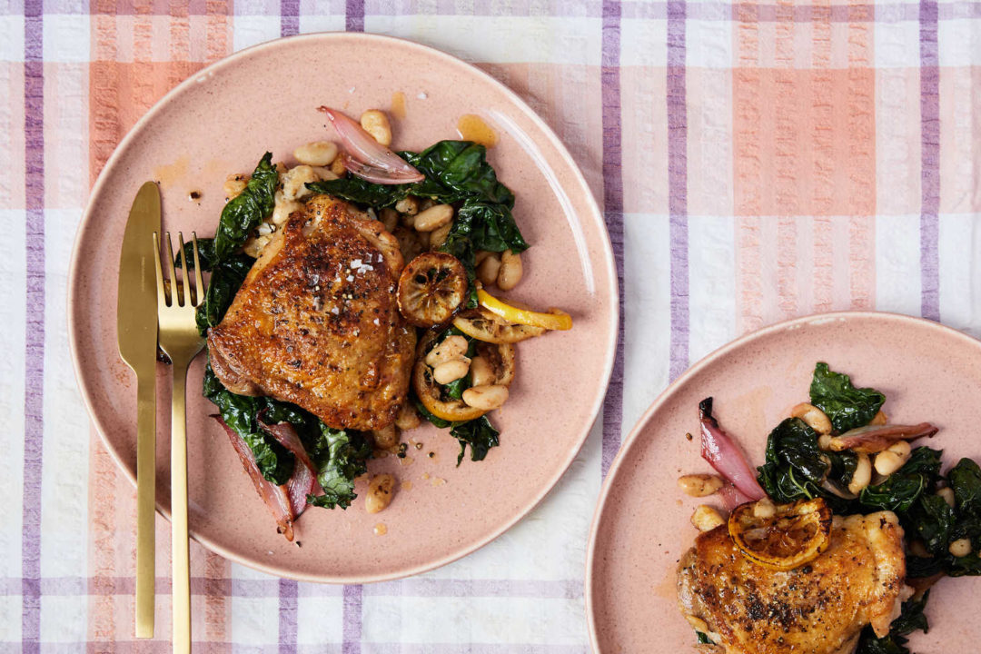 Skillet Chicken With White Beans and Caramelized Lemon