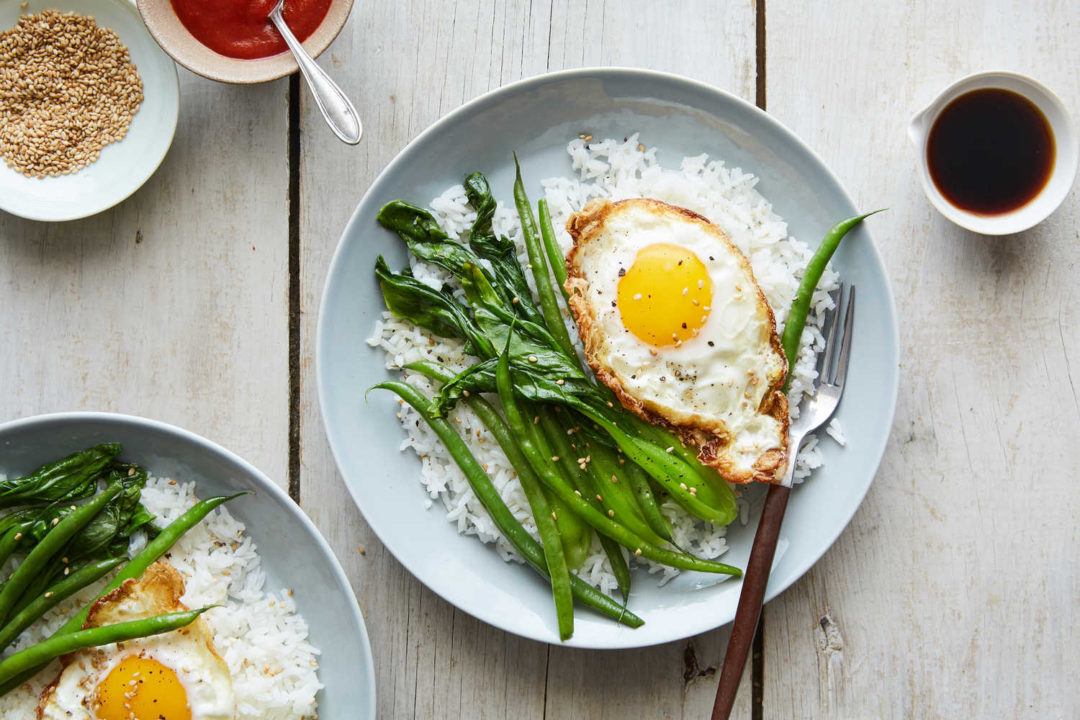 Toasted Coconut Rice With Bok Choy and Fried Eggs