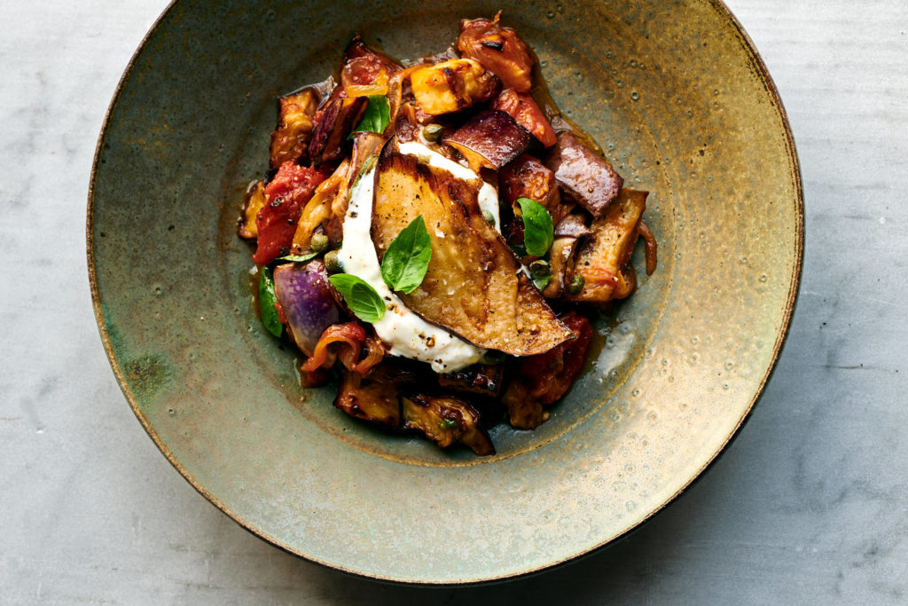 Eggplant Ragù With Capers and Burrata