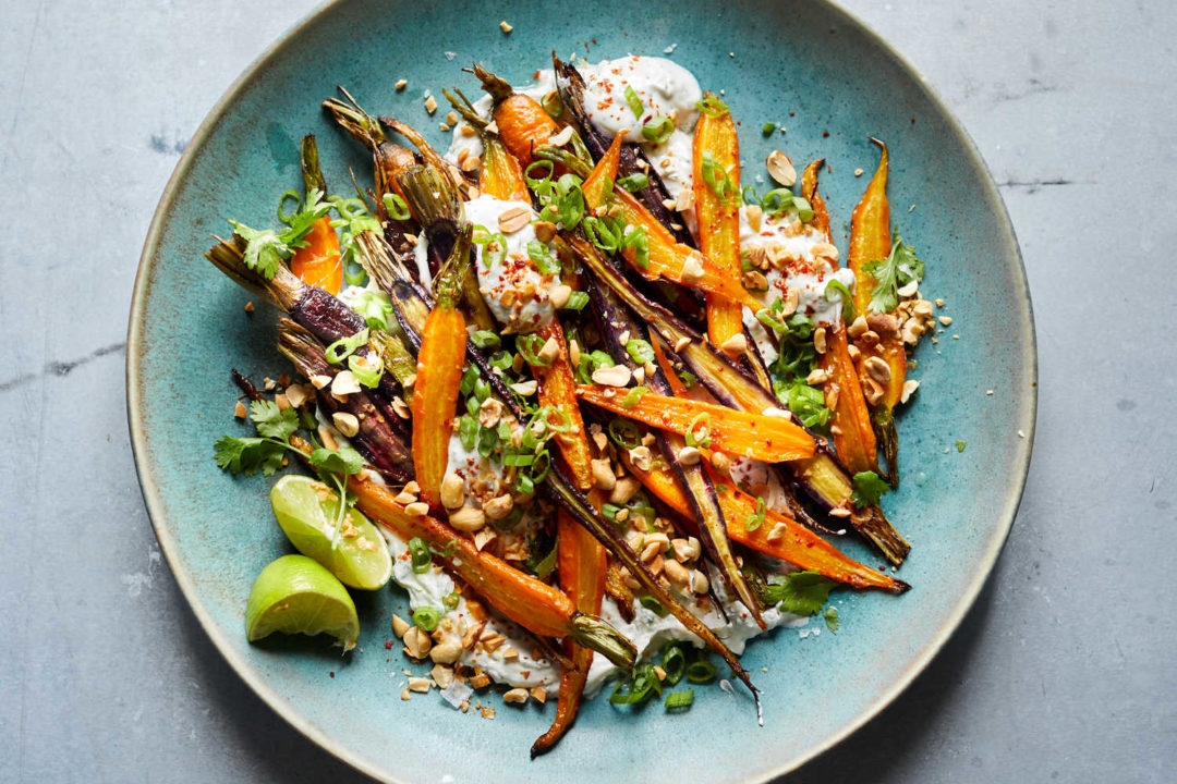 Roasted Carrots With Cilantro Yogurt and Peanuts