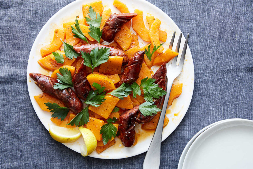 Sheet-Pan Spicy Sausage and Squash