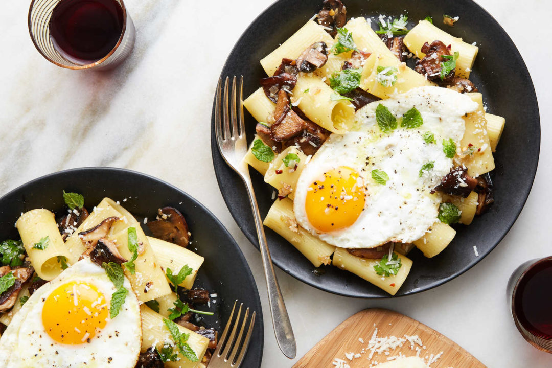 Pasta With Mushrooms, Fried Eggs and Herbs