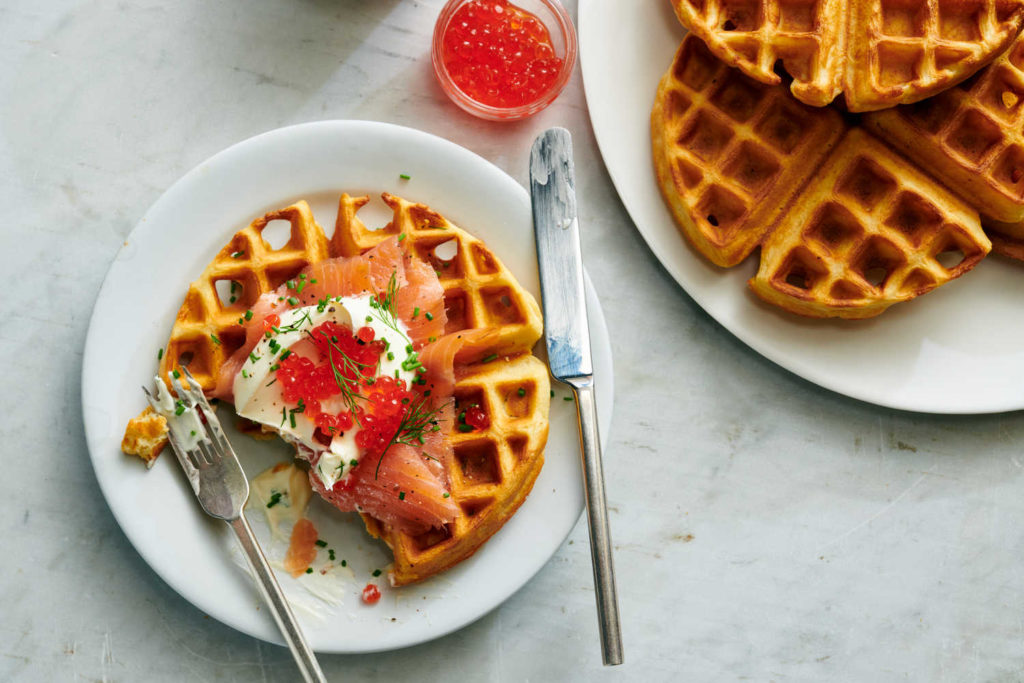 Cornmeal Waffles With Smoked Salmon