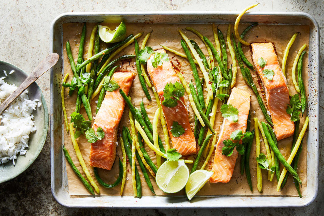 Maple and Miso Sheet-Pan Salmon With Green Beans