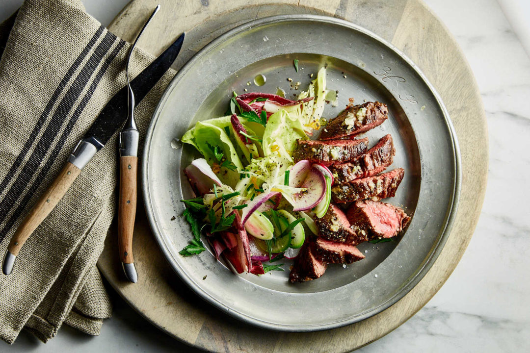 Blue-Cheese Hanger Steak With Endive-Herb Salad