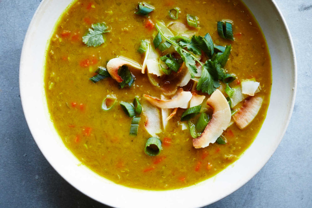 Curried Red Lentil Soup With Toasted Coconut