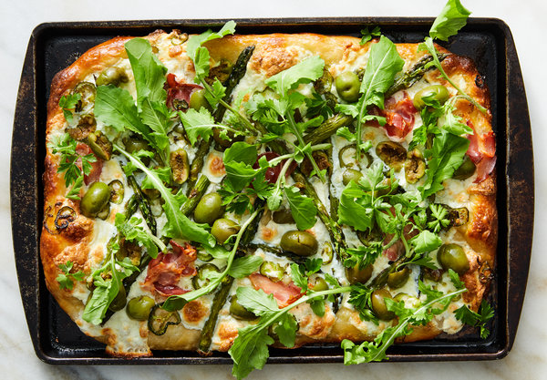Sheet-Pan Pizza With Asparagus and Arugula