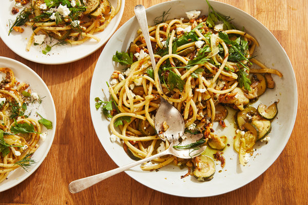 Pasta With Zucchini, Feta and Fried Lemon