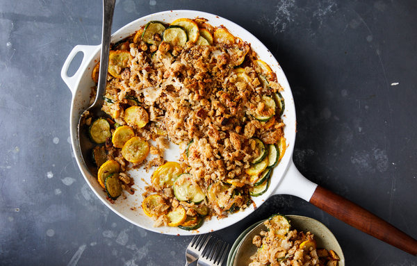 Summer Squash Gratin With Pickled Rye Bread Crumbs