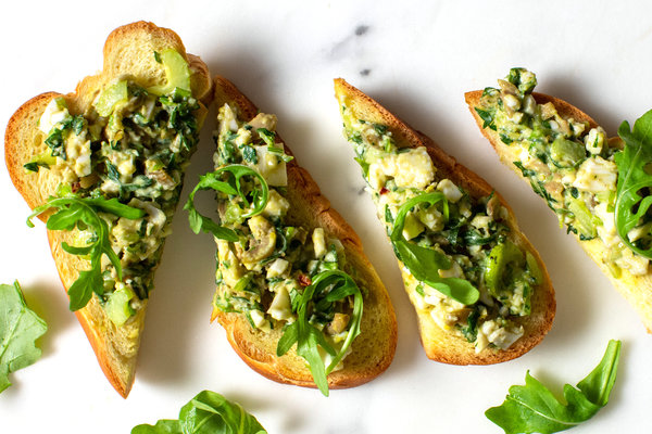 Egg Salad Sandwiches With Green Olive, Celery and Parsley