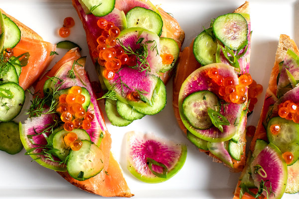 Smoked Salmon Sandwiches With Cucumber, Radish and Herbs