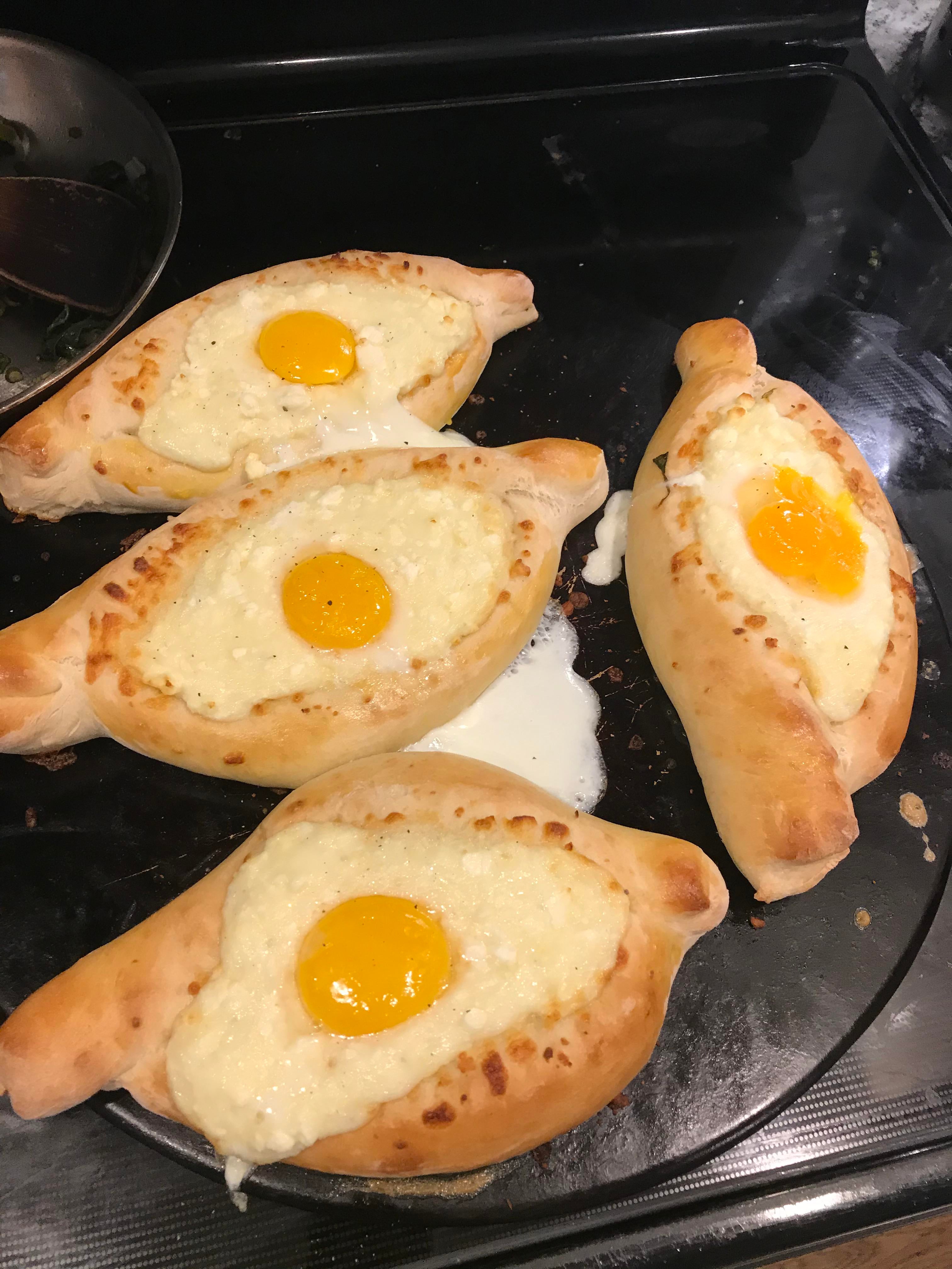 I made khachapuri egg and cheese bread boats) Dining and