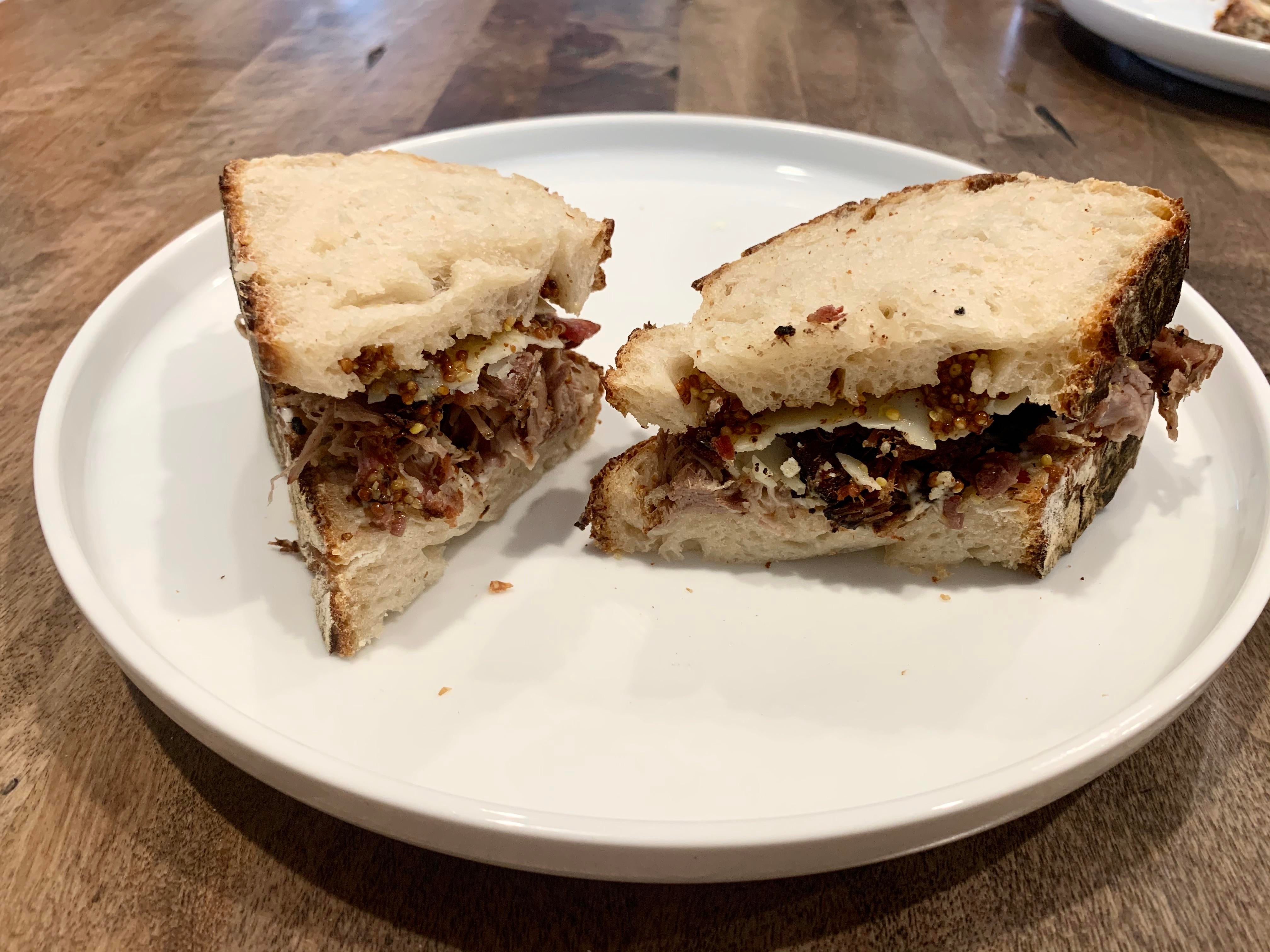 7 Hour Smoked Pulled Pork Sandwich, Homemade Sourdough, Mustard from