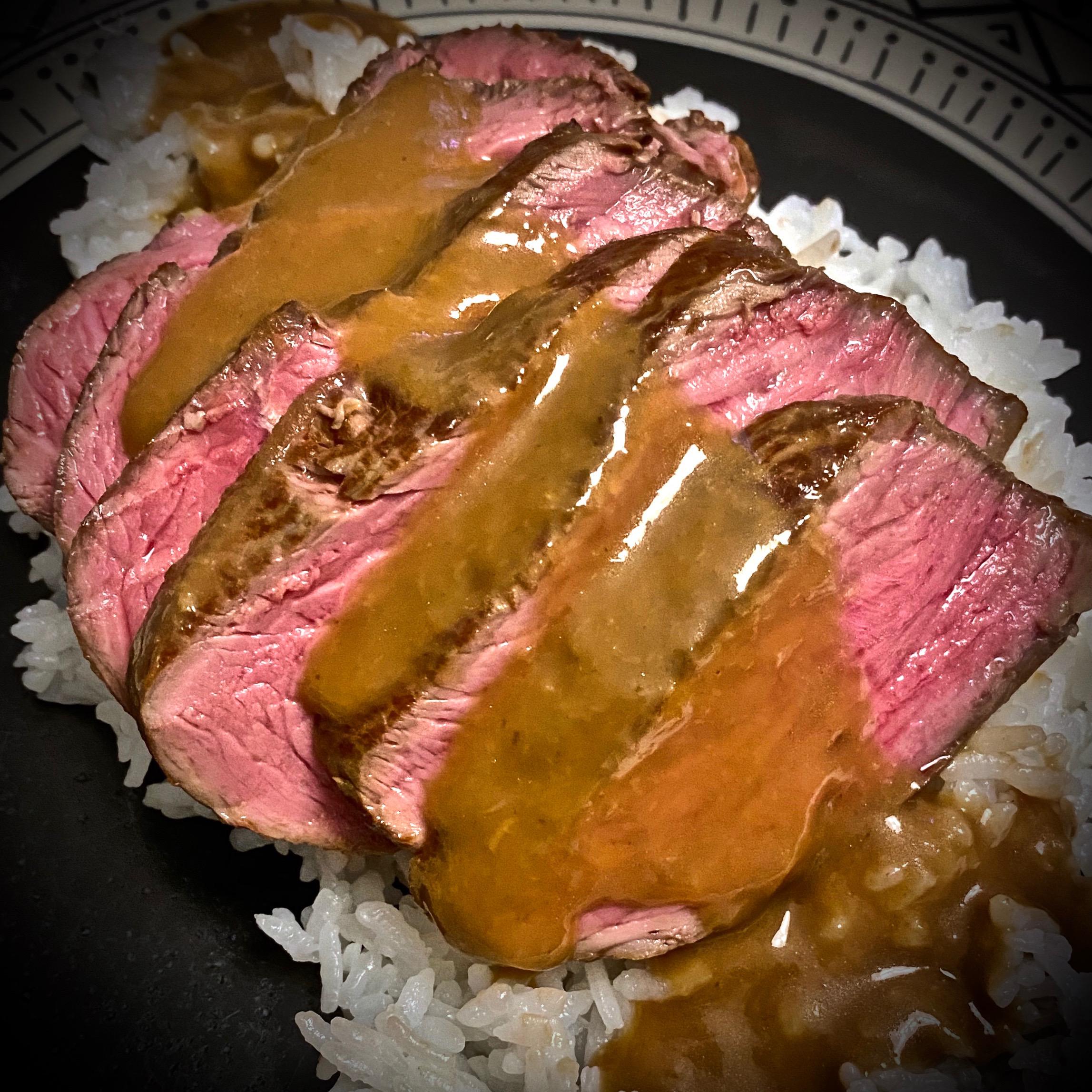 Sous vide warmaged sirloin with homemade Teppanyaki sauce (114°F x 90m