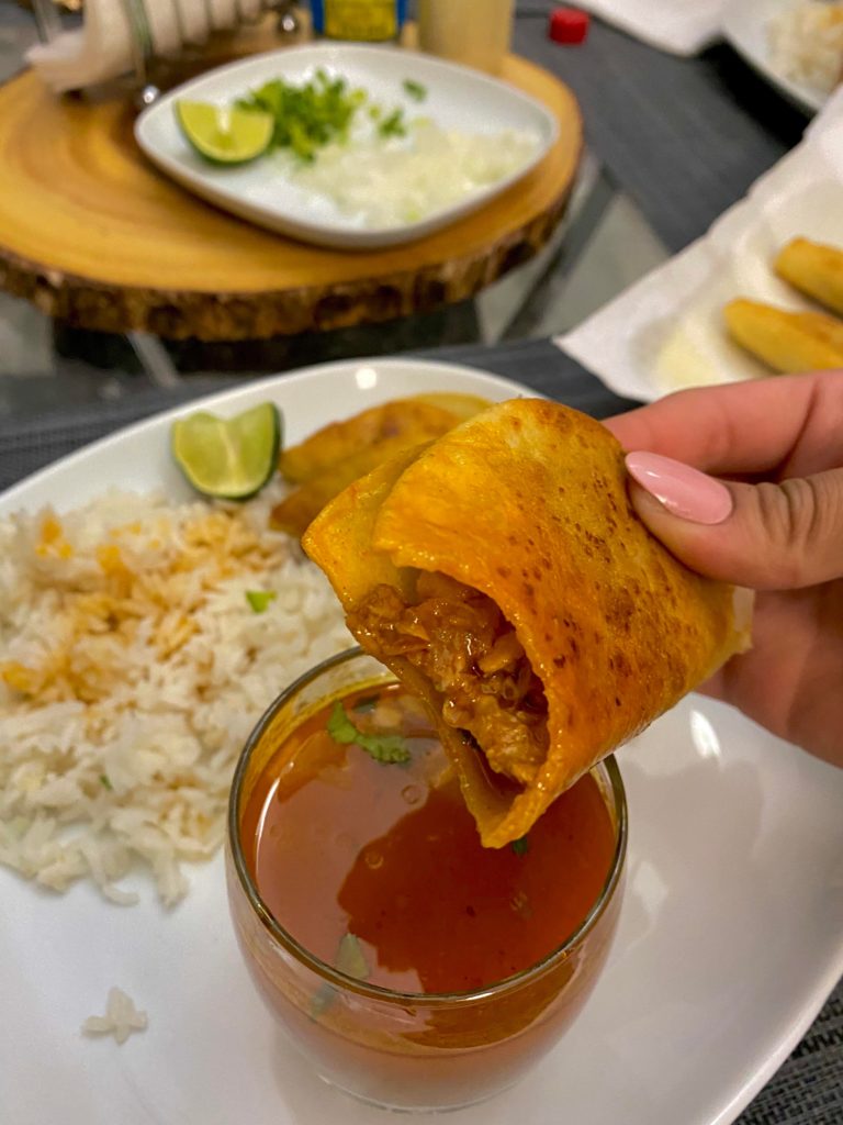 Homemade jackfruit “birria” tacos & consume