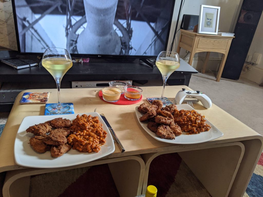 Homemade (vegan) KFC with BBQ beans