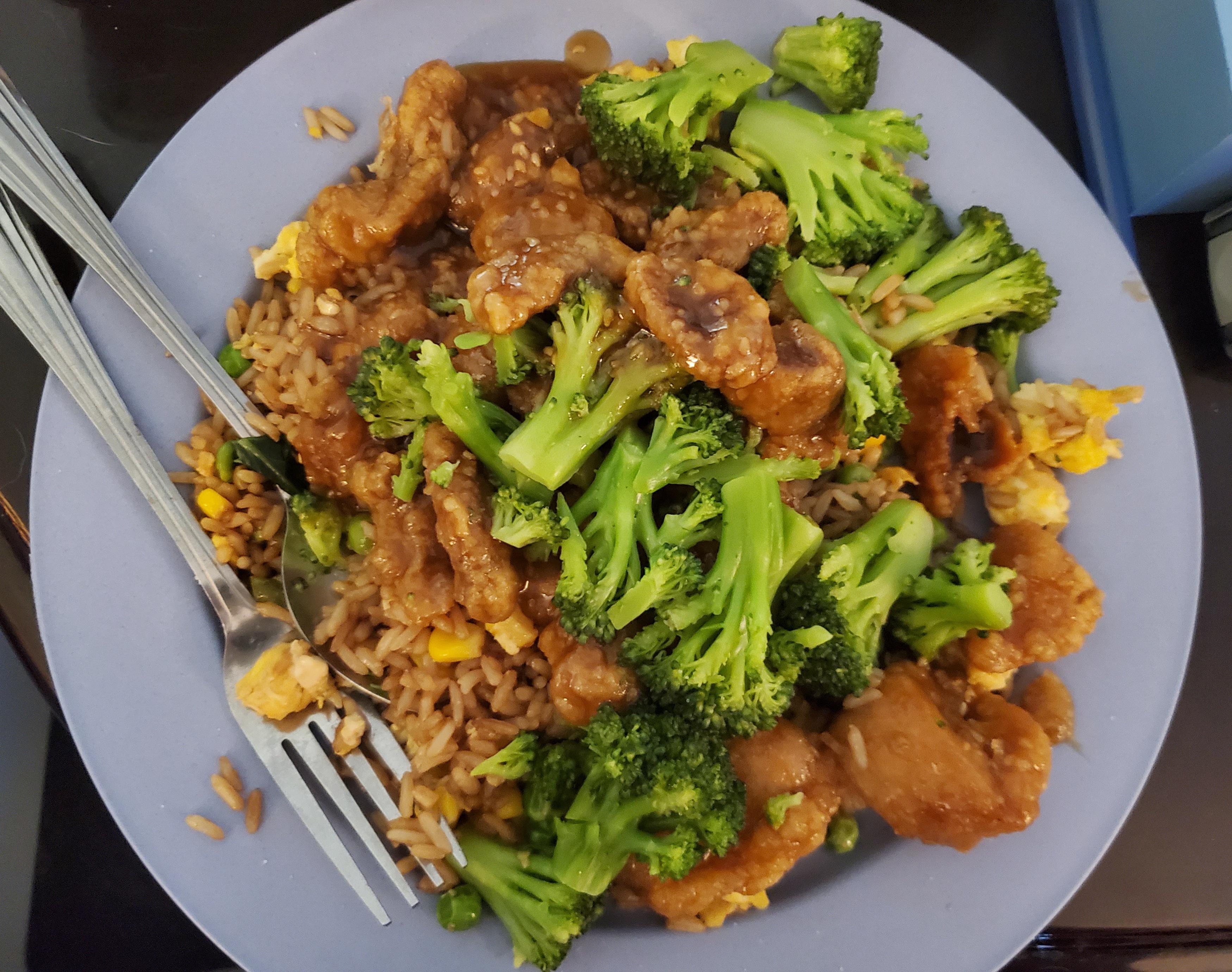 Wegmans sesame chicken is amazing...whole plate with fried rice is 525