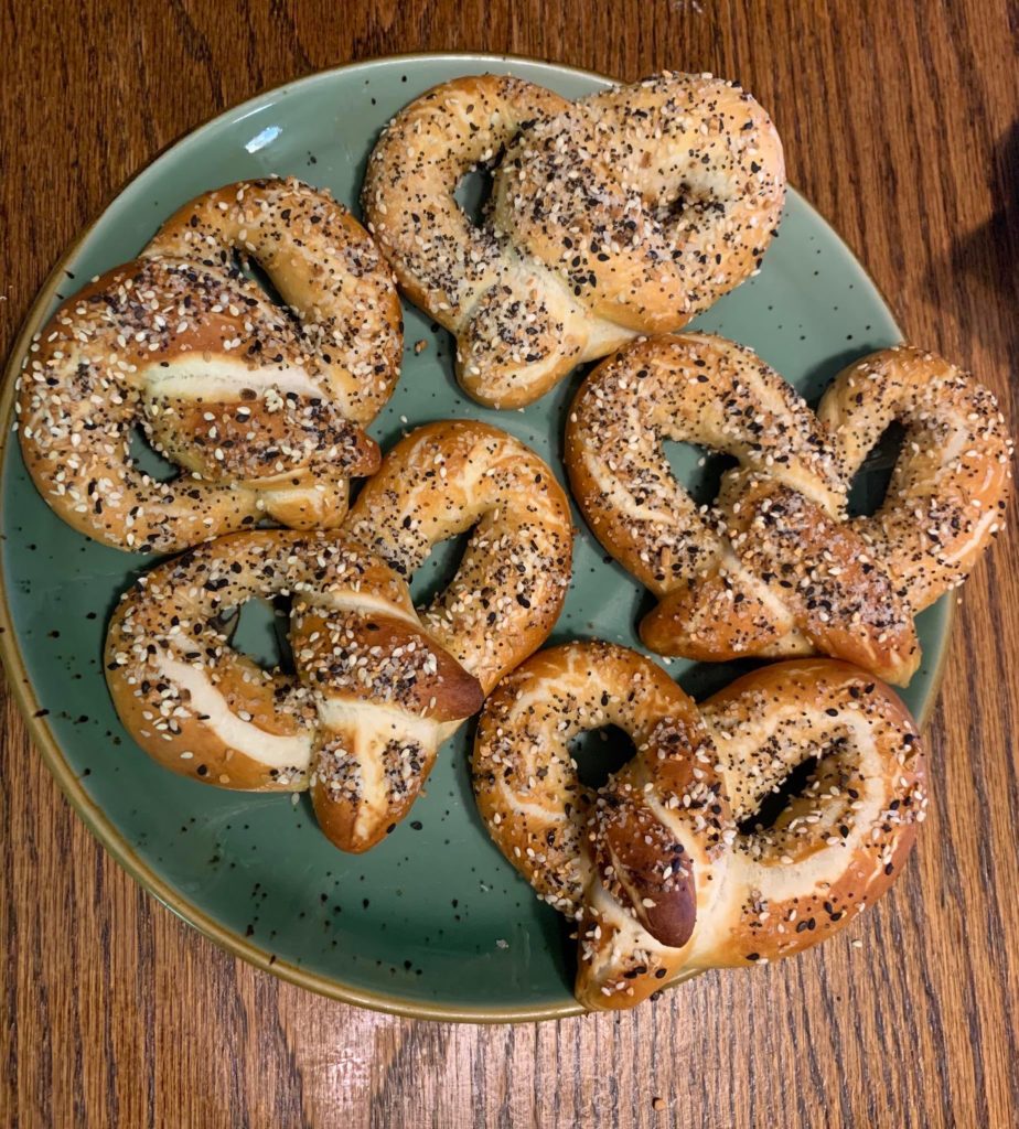made some soft pretzels w. everything bagel seasoning