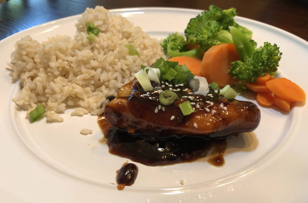 Honey Garlic Chicken w/ Brown Rice and Blanched Veggies