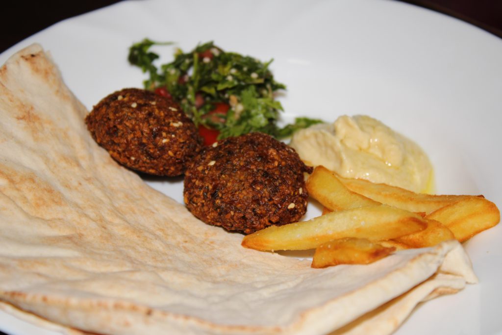 Khubz, Falafel, Fries, Hummus, Tabbouleh... An Arabic platter