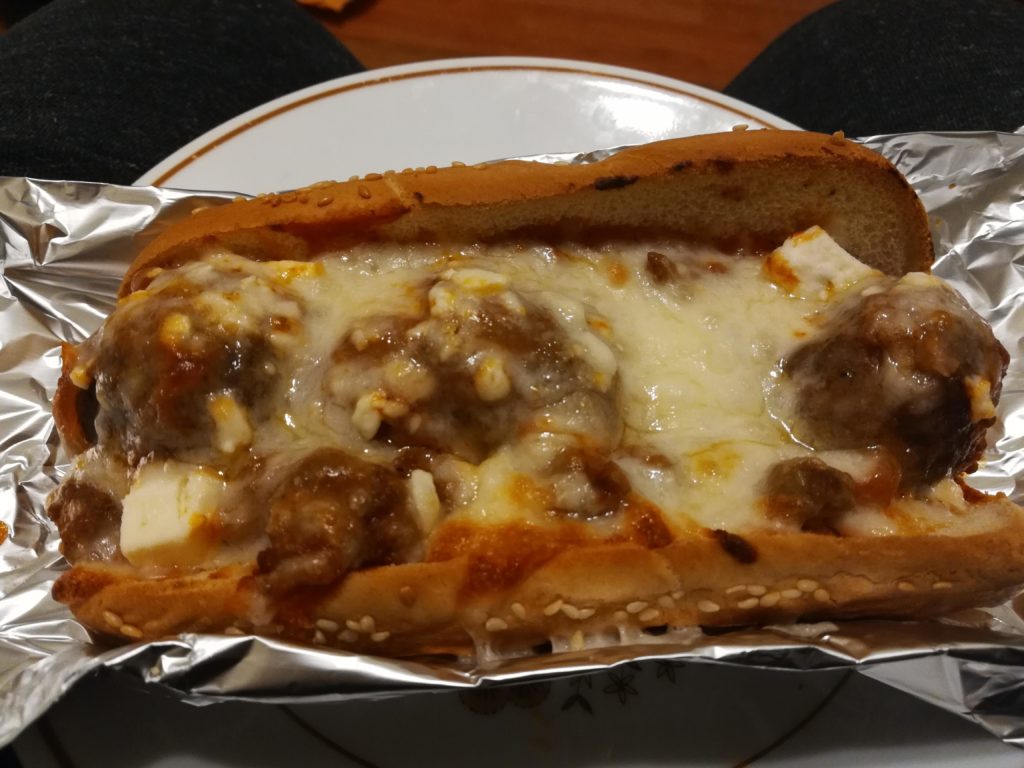 (I Made) Meatball Sub w/ mozzarella and feta