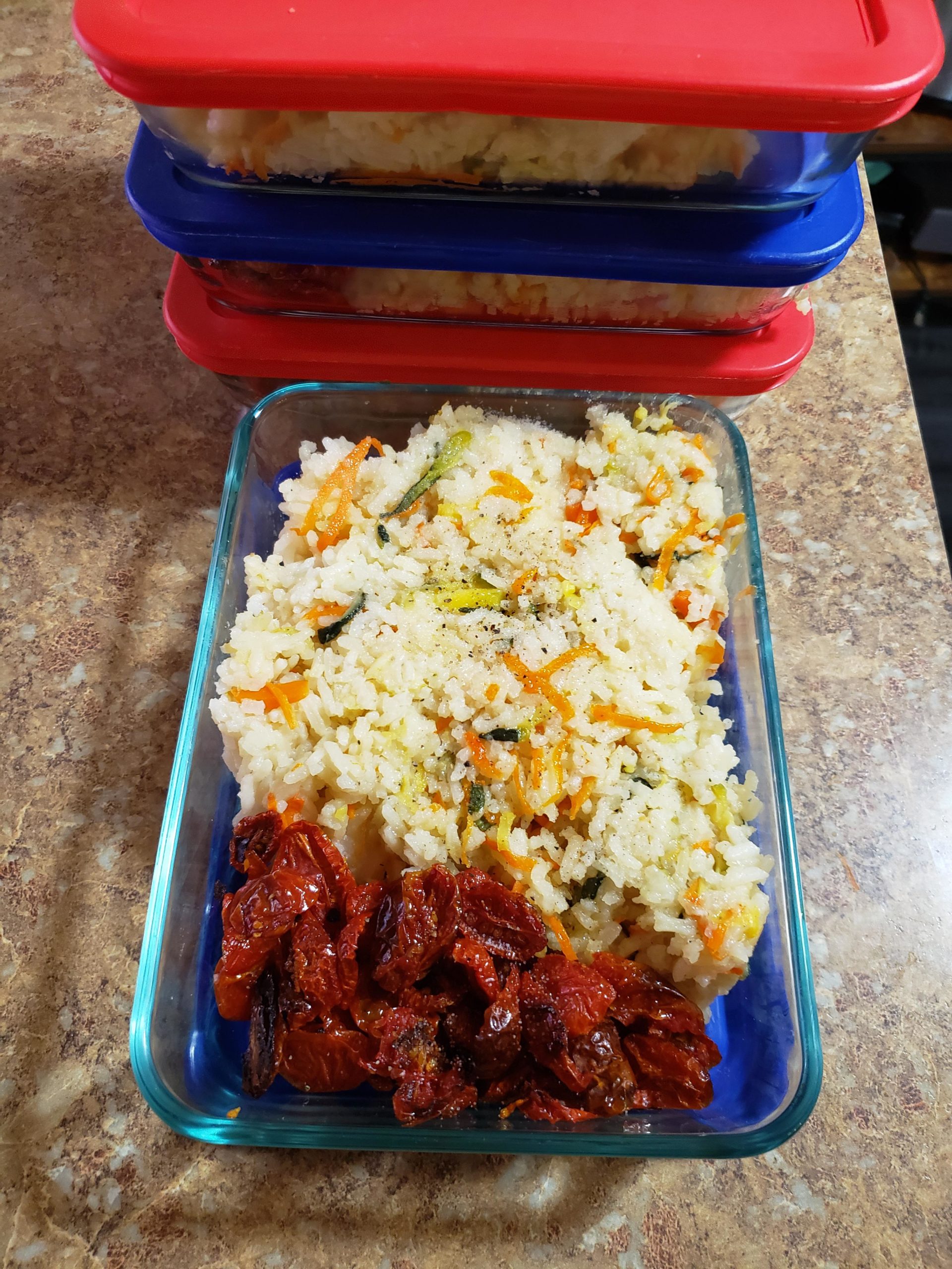 Tempeh, Lettuce, and Tomato Rice Bowl enjoyed with some blistered