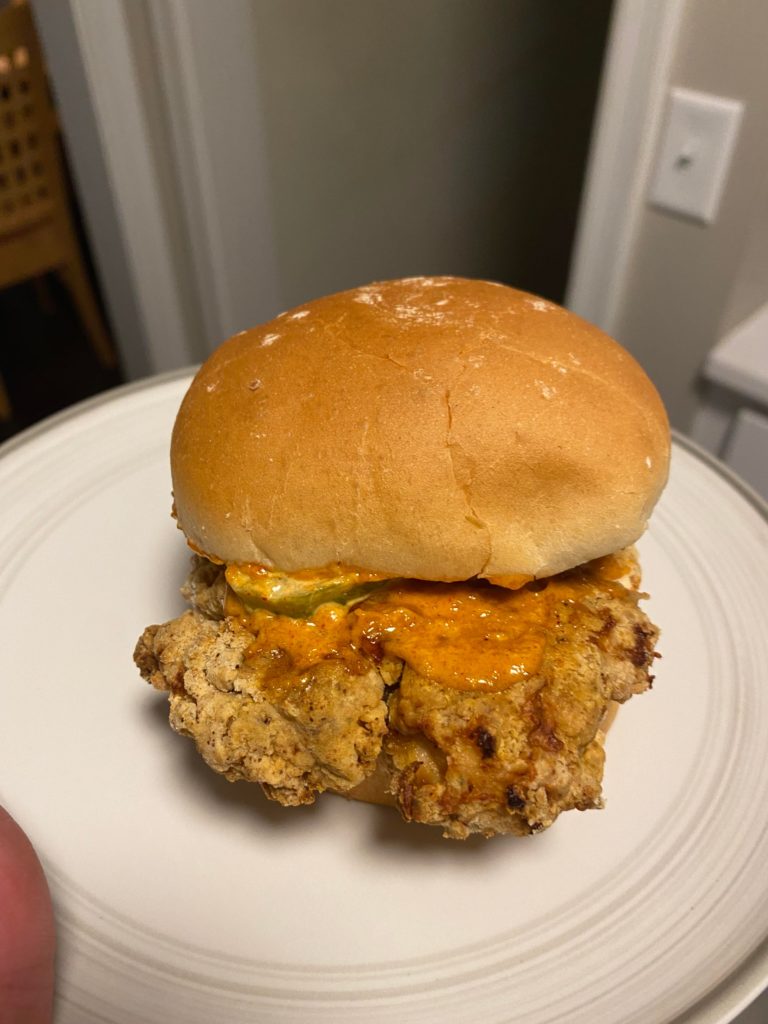 Popeyes style spicy chicken sandwich cooked in an air fryer