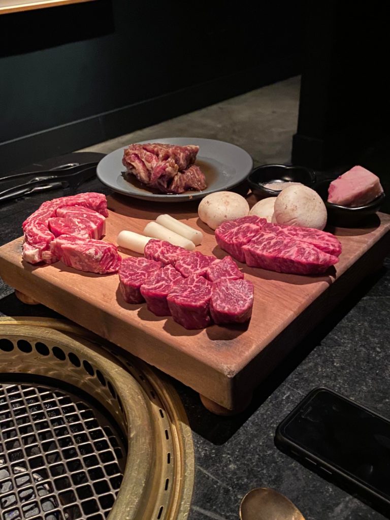 American wagyu, Japanese wagyu (not in picture), Rib-eye, short rib.