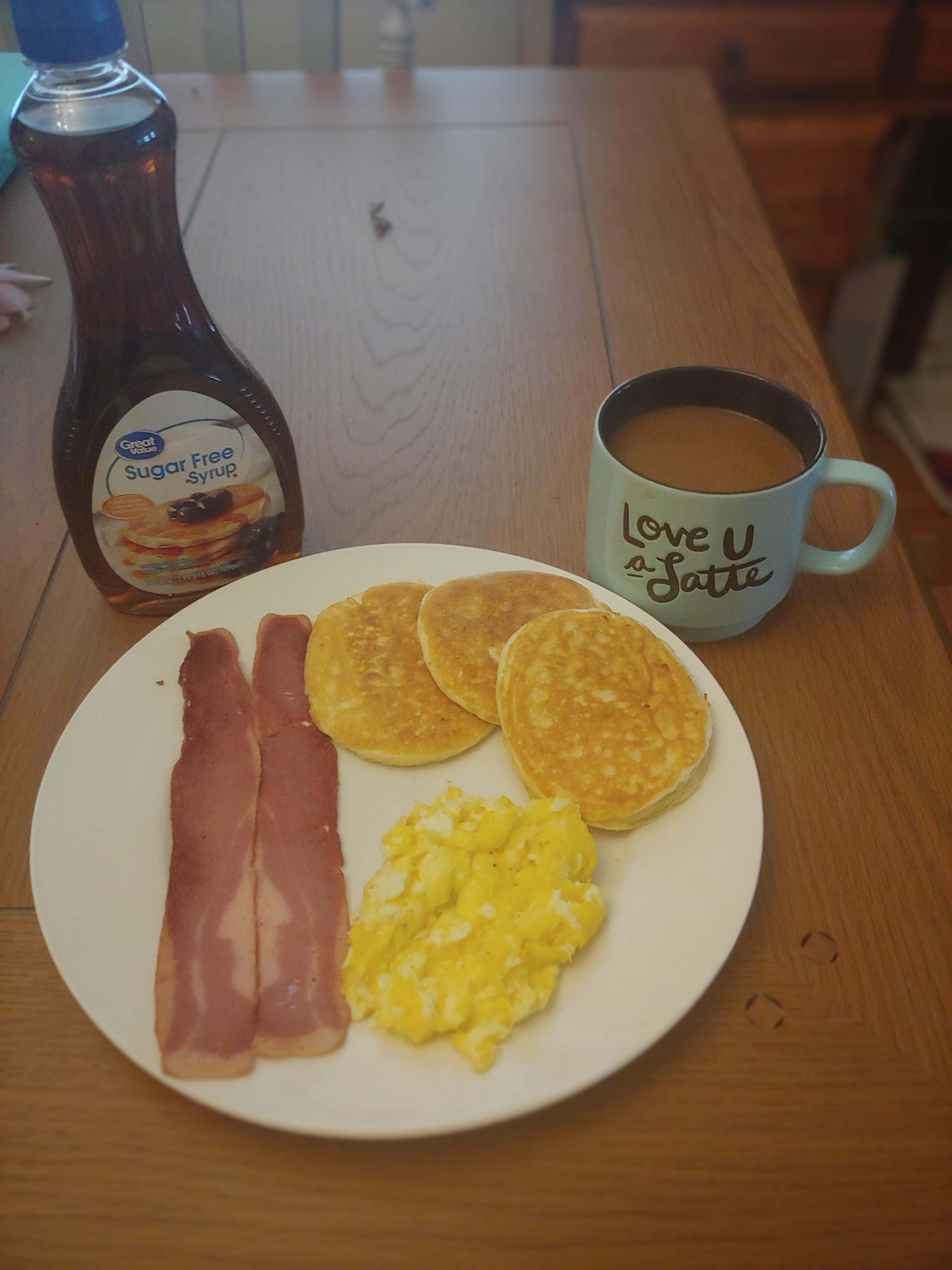 My 425 Breakfast Coffee Creamer And Syrup Included Turkey Bacon 2 Scrambled Eggs 3 Fluffy Pancakes Dining And Cooking My 425 Breakfast Coffee Creamer And Syrup Included Turkey Bacon 2 Scrambled Eggs 3 Fluffy Pancakes Dining And Cooking
