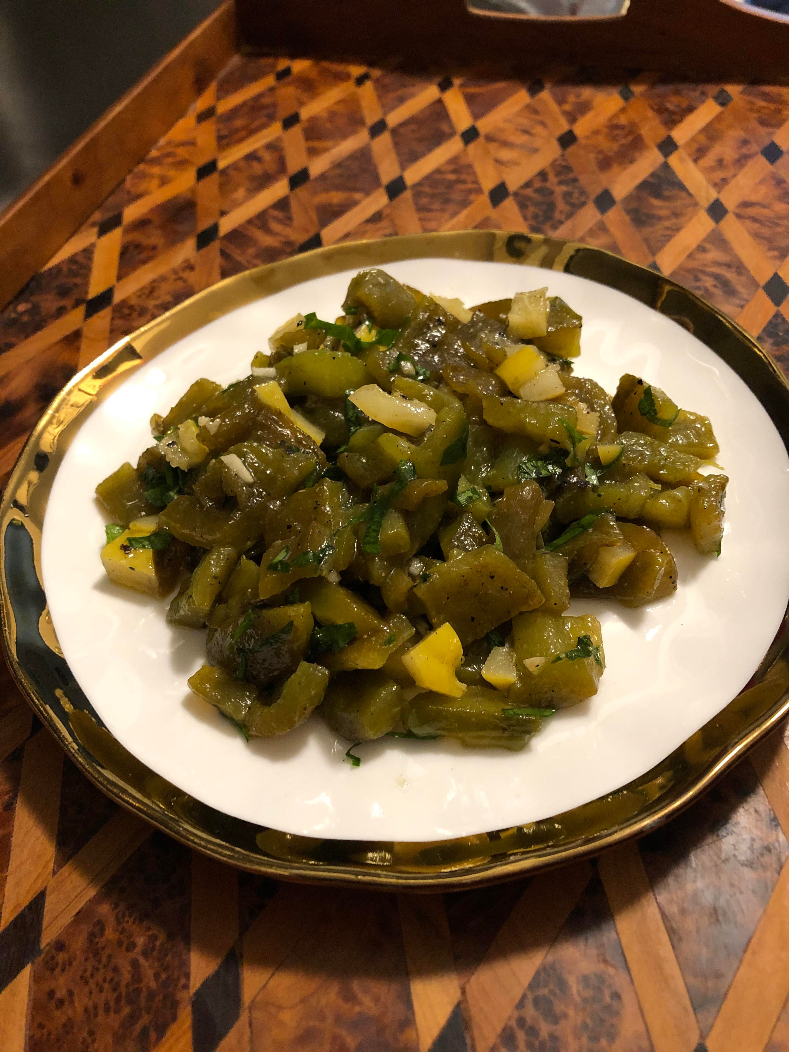 Moroccan side dish/appetizer; roasted green peppers with preserved
