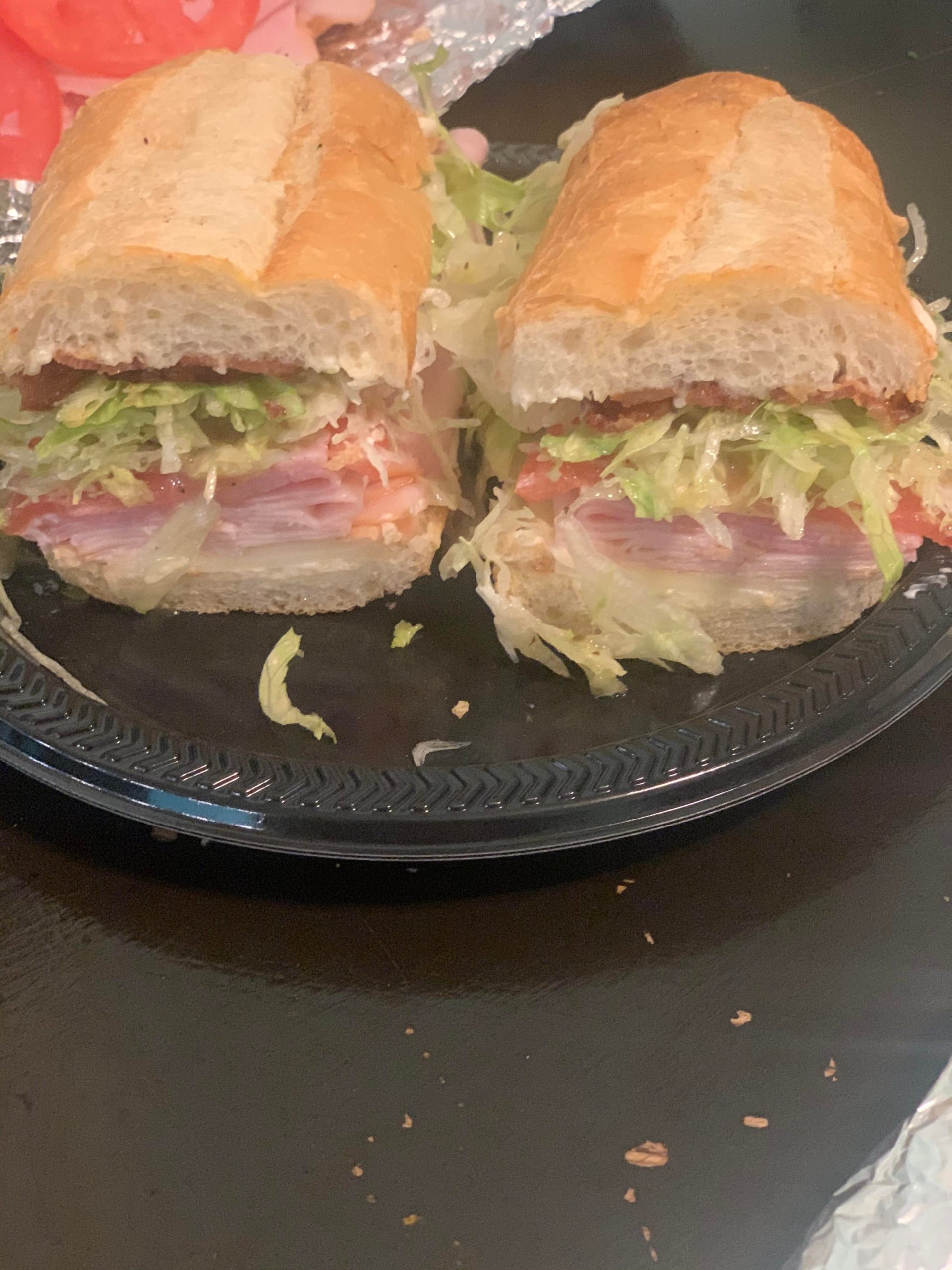 Club...Ham, turkey, provolone with bacon, lettuce, tomatoes and my own