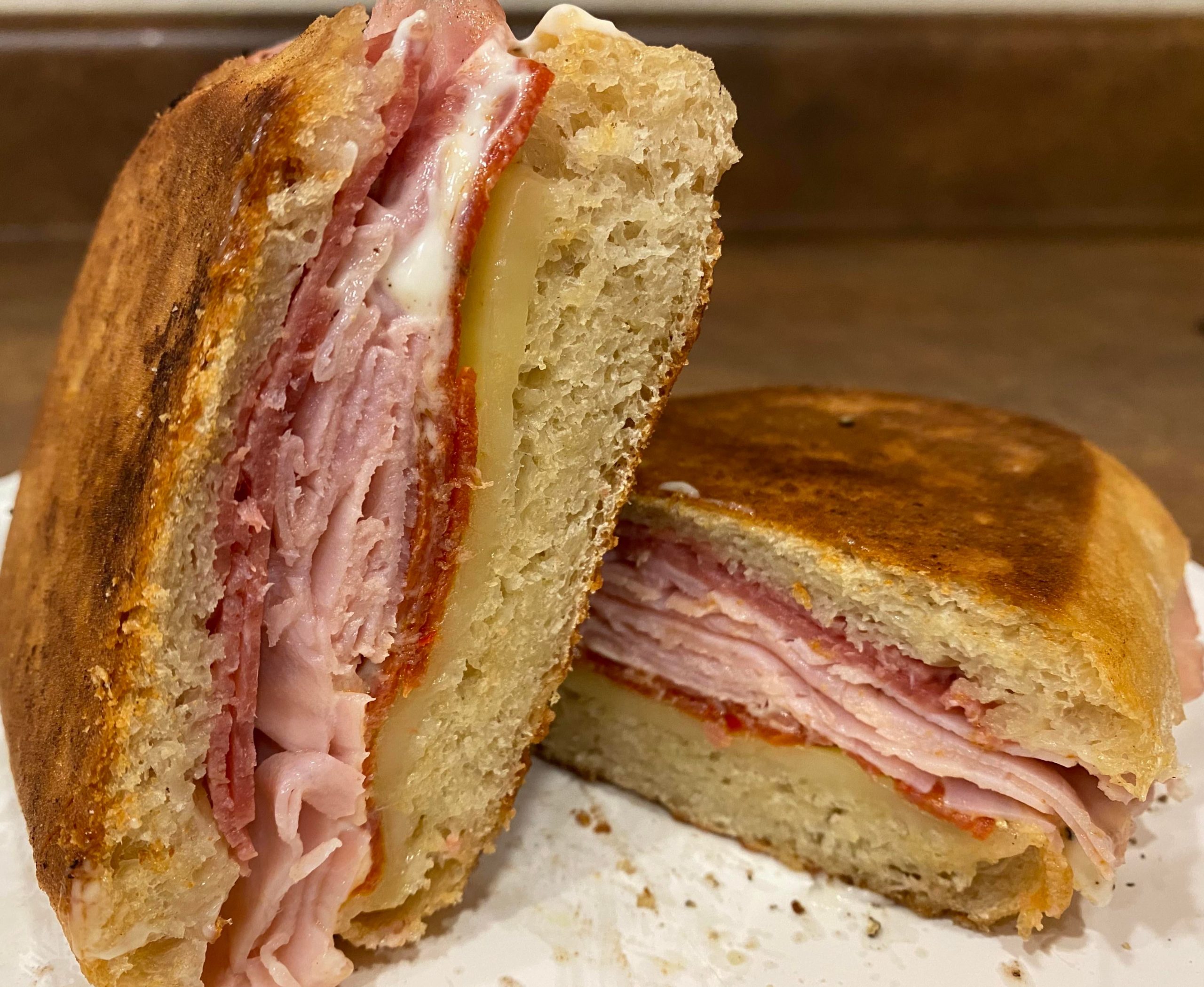 A midnight snack. Salami, ham, pepperoni, pepper jack and mayonnaise on