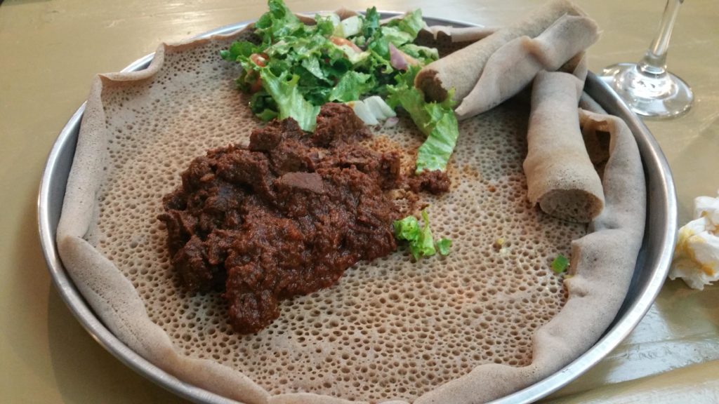 First time trying Ethiopian injera & tibs. Wish I could have it more often now.