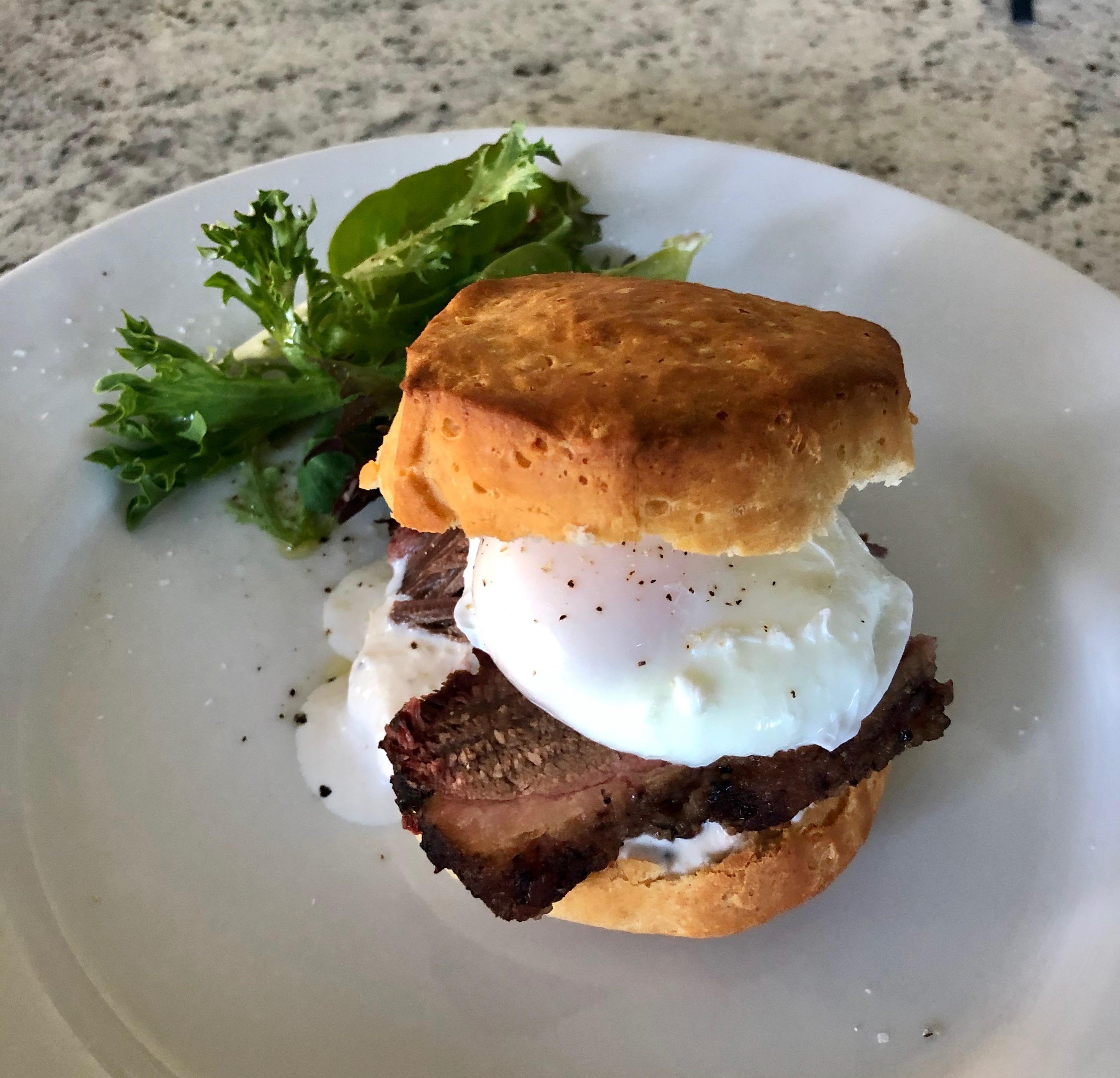 Smoked Brisket w/ Horseradish Cream Sauce & A Poached Egg! It was so good! Dining and Cooking