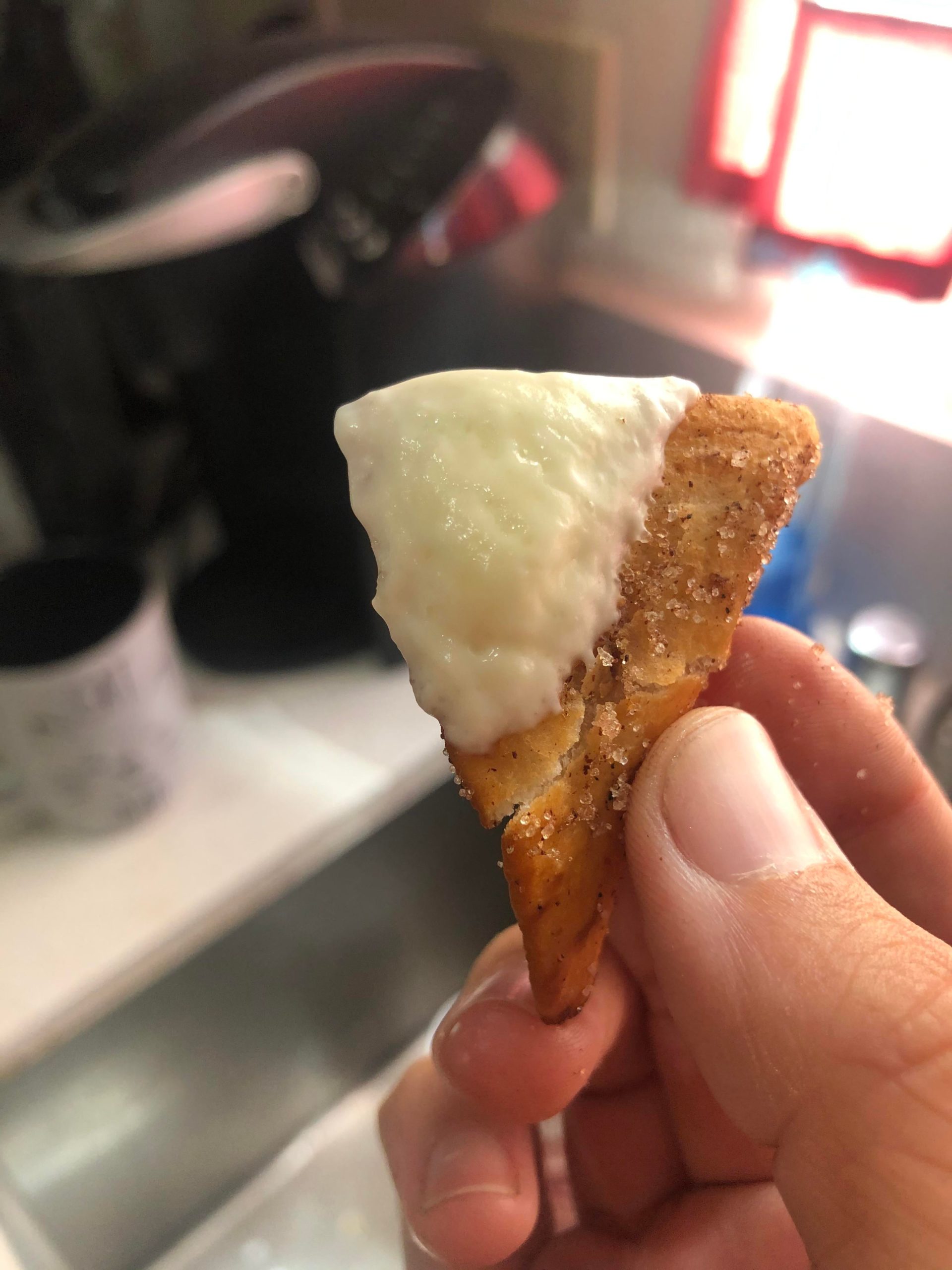 cinnamon sugar chips with a cream cheese dipping sauce Dining and Cooking